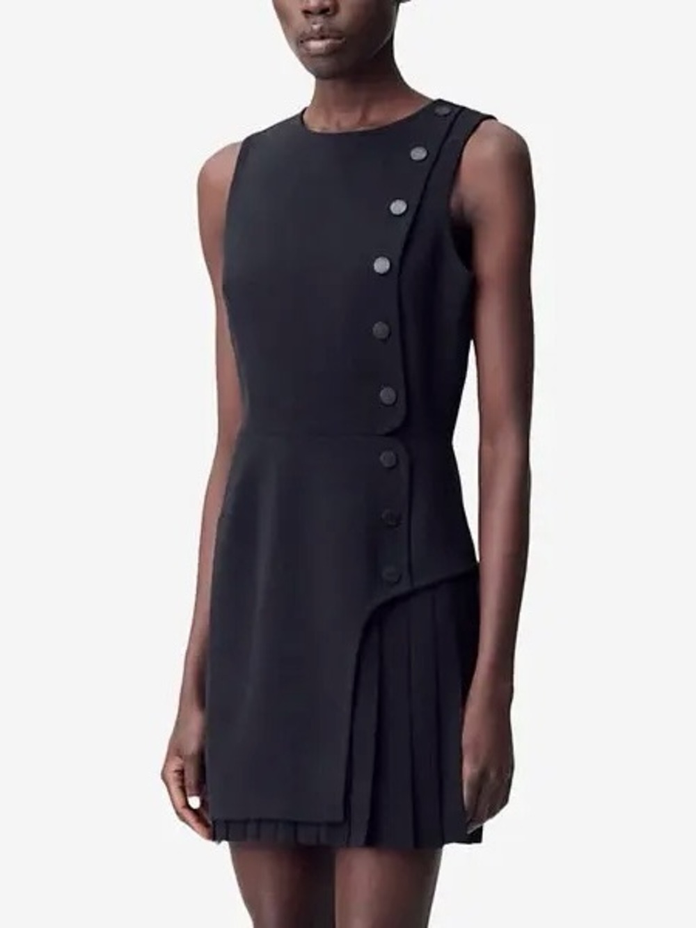 Claudie Pierlot Renata Pleated Mini Dress Asymmetric Black Sz 2 MSRP $560